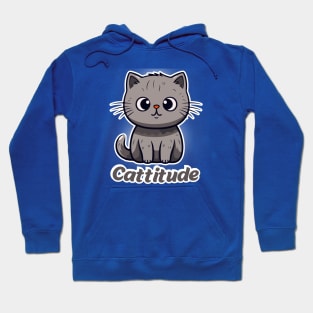 Gray Cat with "Cattitude" - Sleek and Bold Hoodie